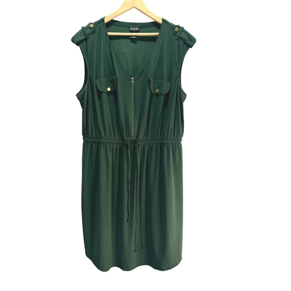 Soho Apparel Ltd. Dresses & Skirts - Soho Apparel Utility Dress Womens 2X Olive Safari Military 1/2 Zip Stretch Waist